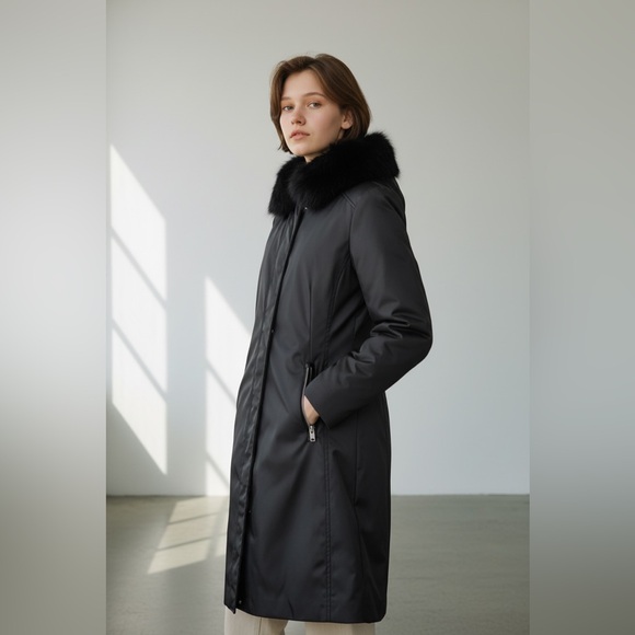 Prada black nylon padded fox collar coat - Picture 8 of 10